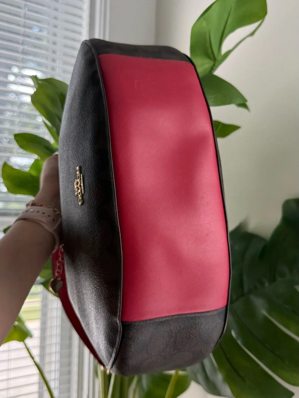 Coach Black Signature Hobo Bag with Red Strap